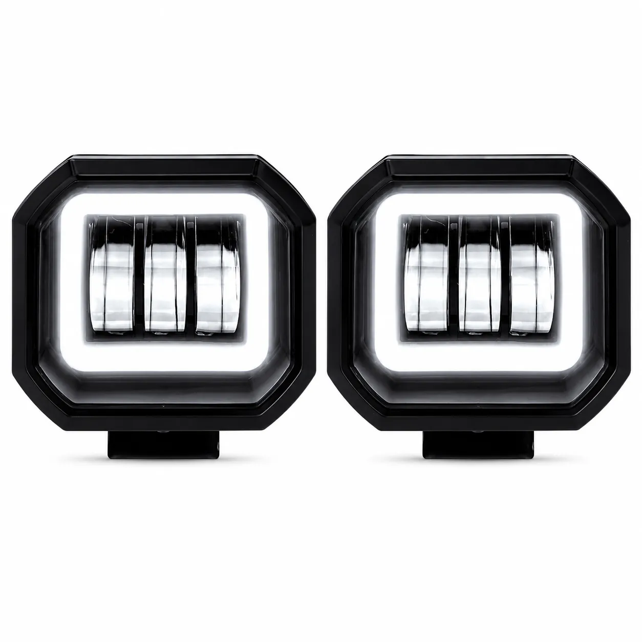 Faro de LED blanco cuadrado con 3 lupas y arillo de gel