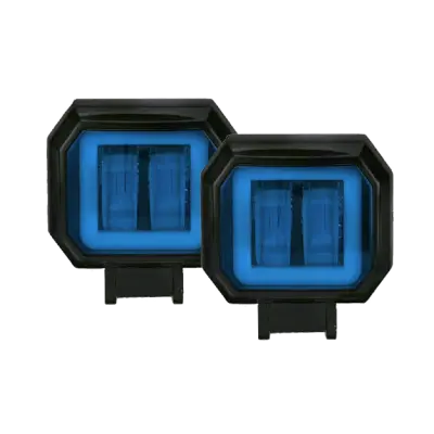 Faro LED azul cuadrado con lupa y arillo 
