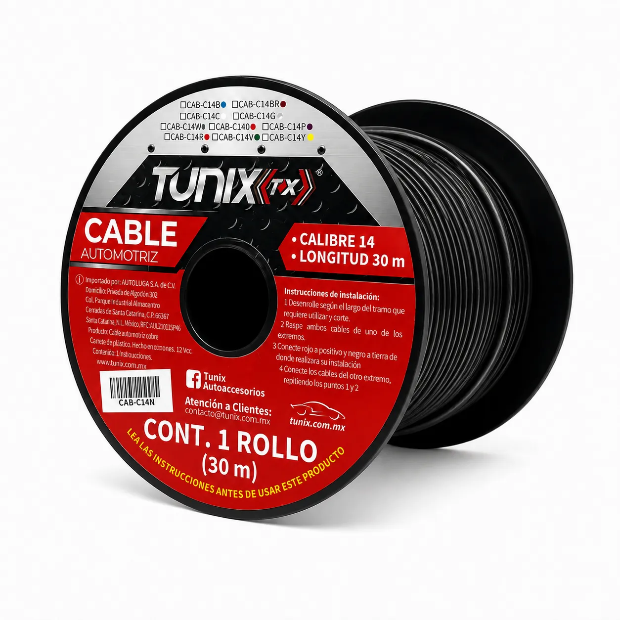 Cable de instalación calibre 14 negro 30M