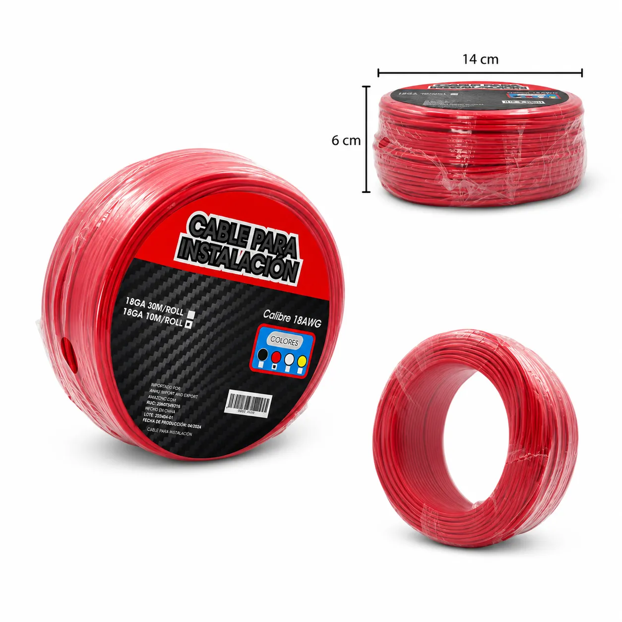 Cable para instalación rojo de calibre 18/100 M