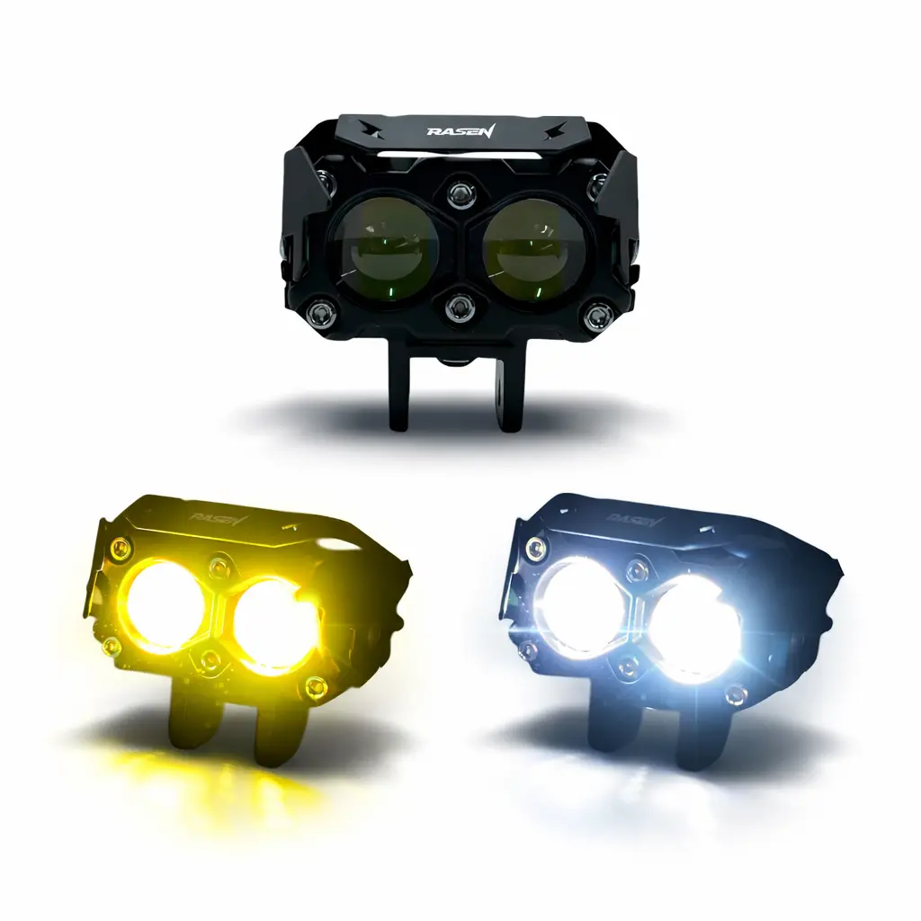 Faro LED rectangular doble con lupa bicolor y rojo