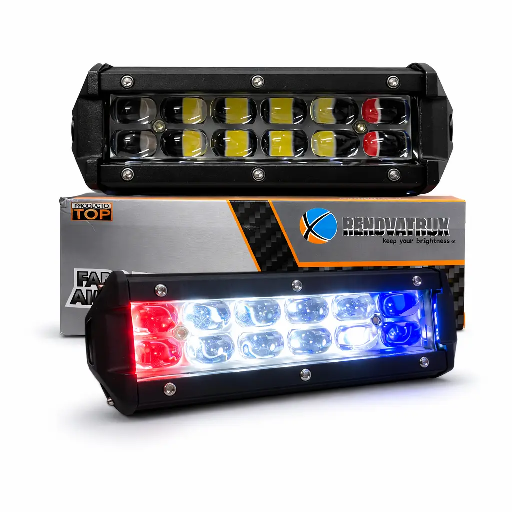 Faro rectangular triple color RWB 12 LED alta intensidad