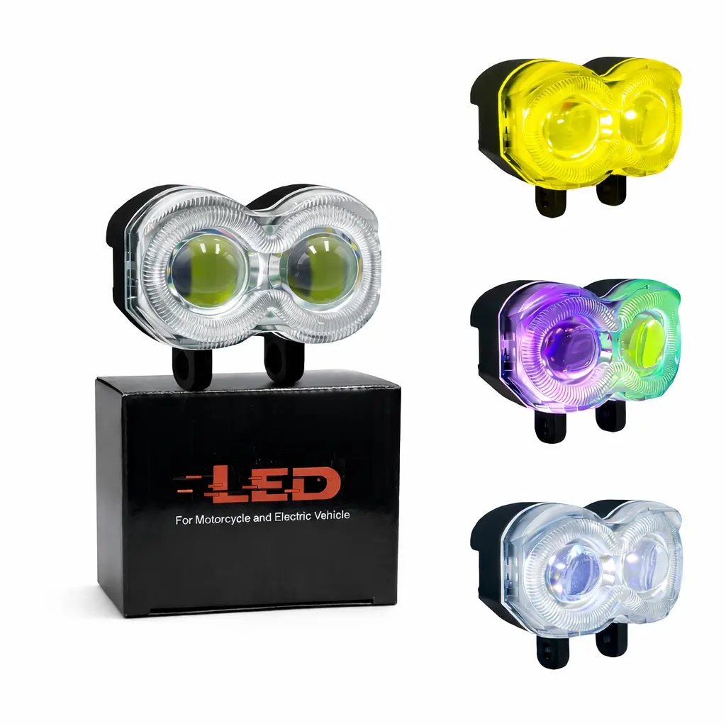 Faro LED auxiliar de doble lupa blanco/ámbar y aro de ángel RGB