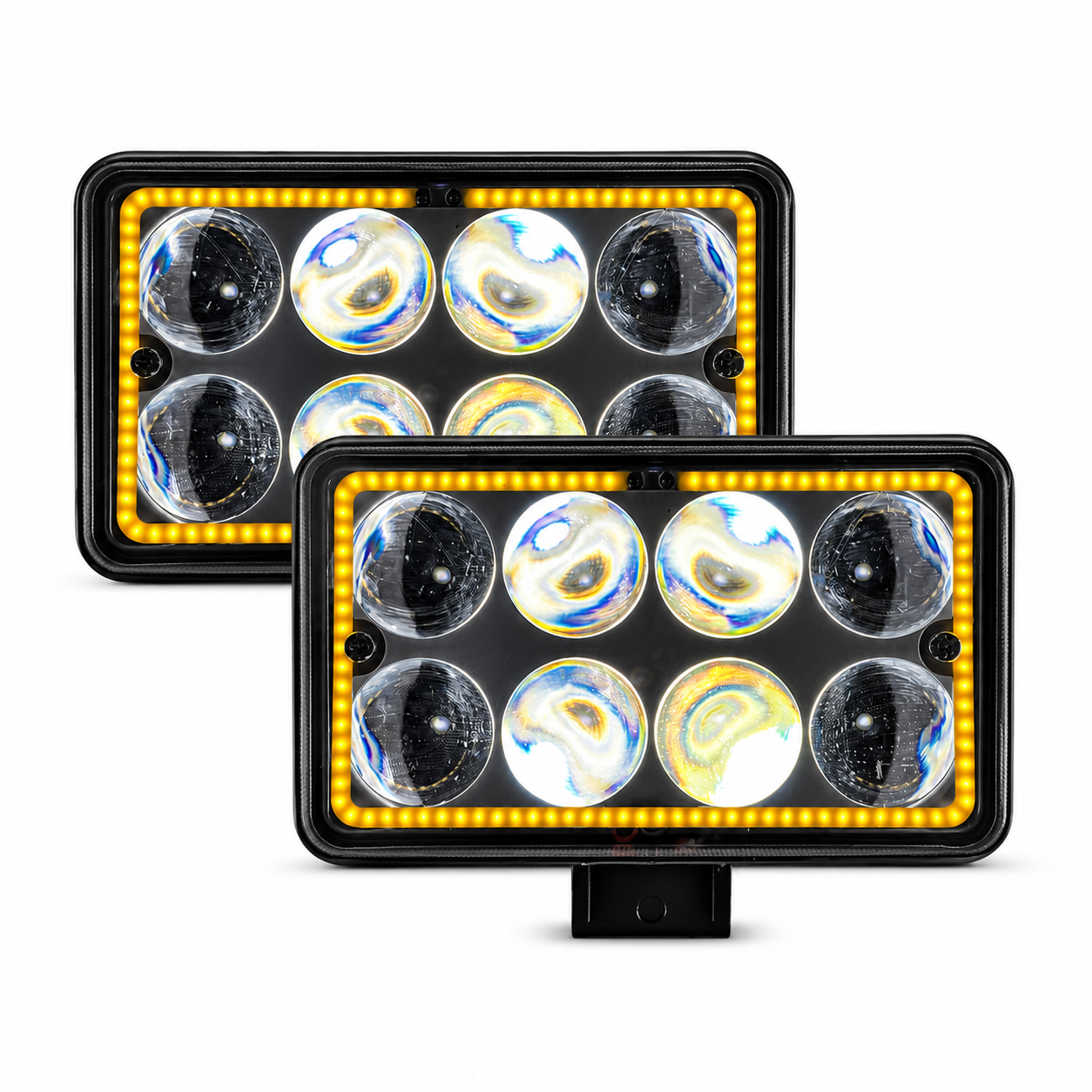 Faro rectangular de 8 lupas blanco con arillo ambar