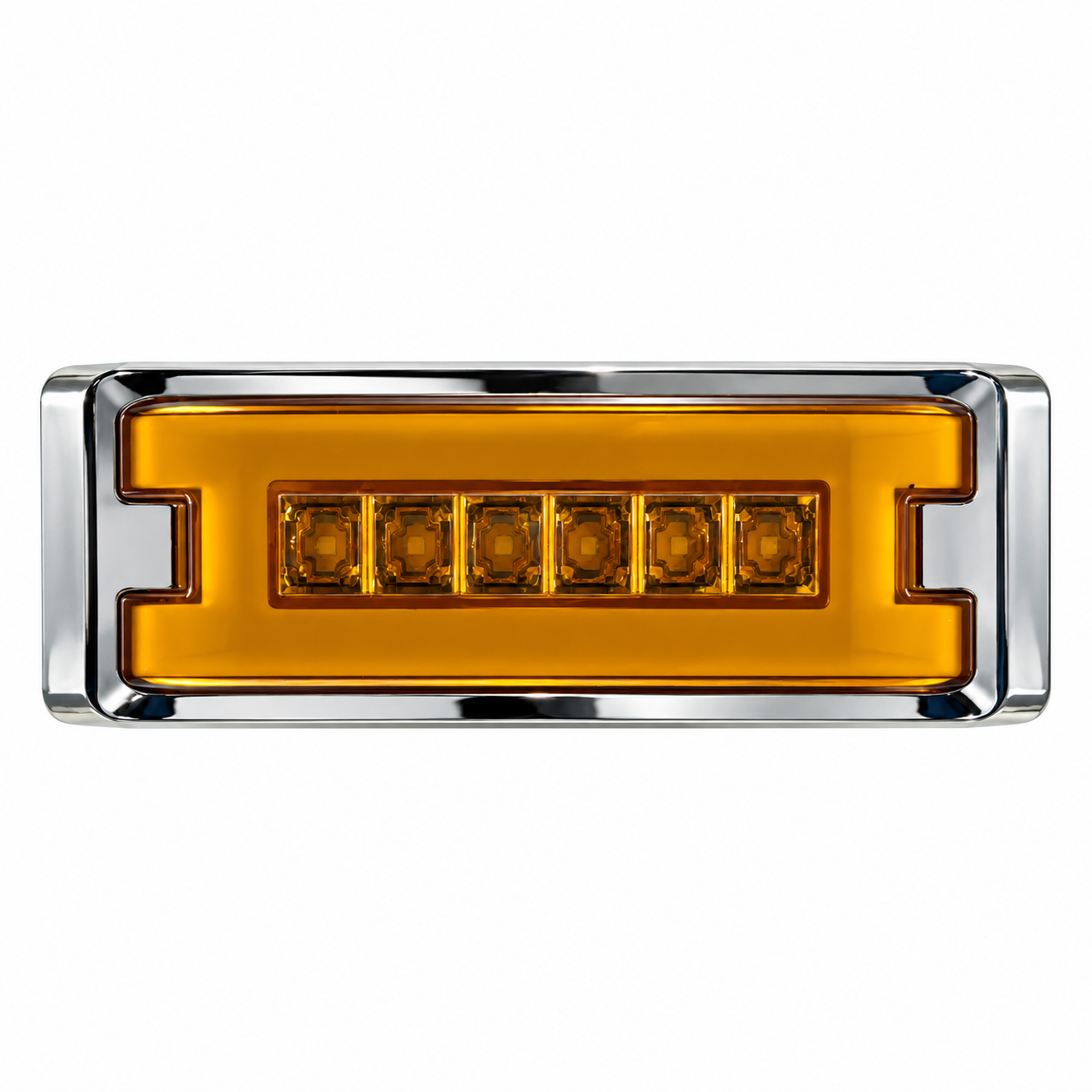 Plafón rectangular de 6 LED ambar con marco cromado y arillo en gel