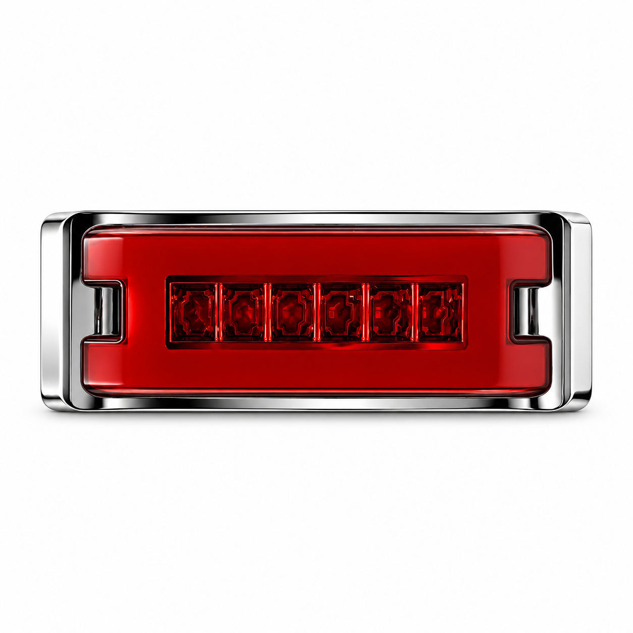 Plafón rectangular de 6 LED rojo con marco cromado y arillo en gel