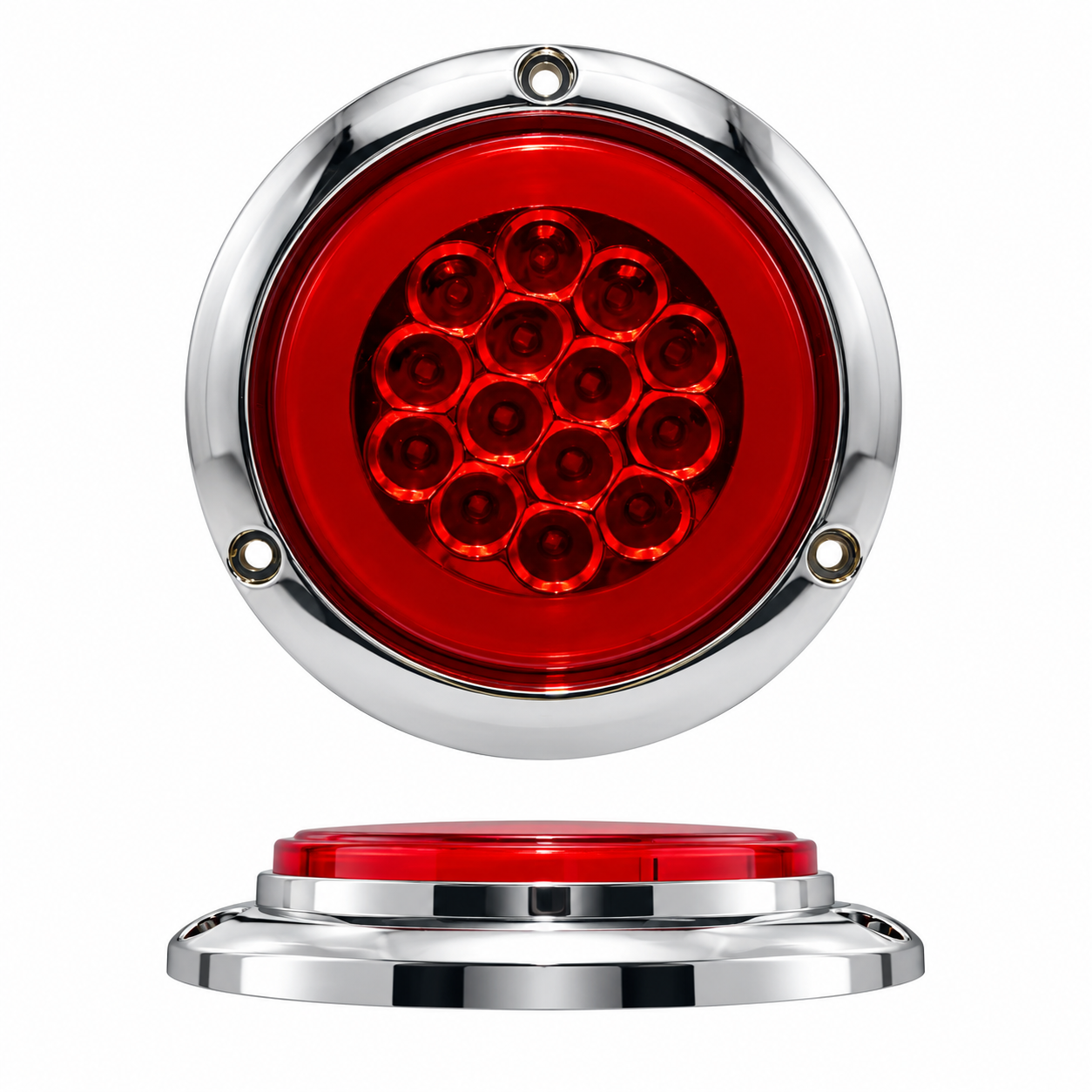 Plafón LED redondo rojo con aro en gel y base cromada
