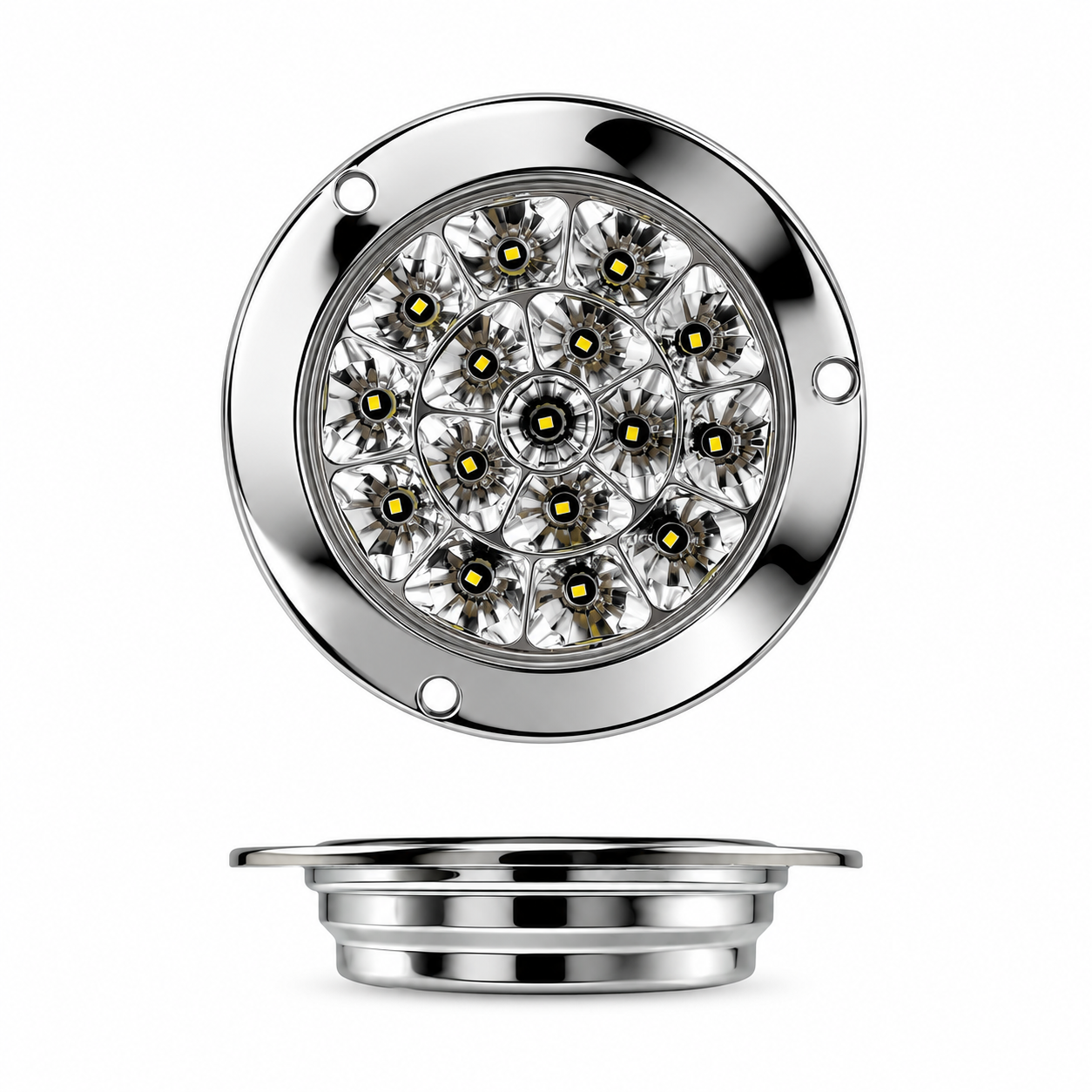 Plafón de 16 LED redondo blanco con aro cromado