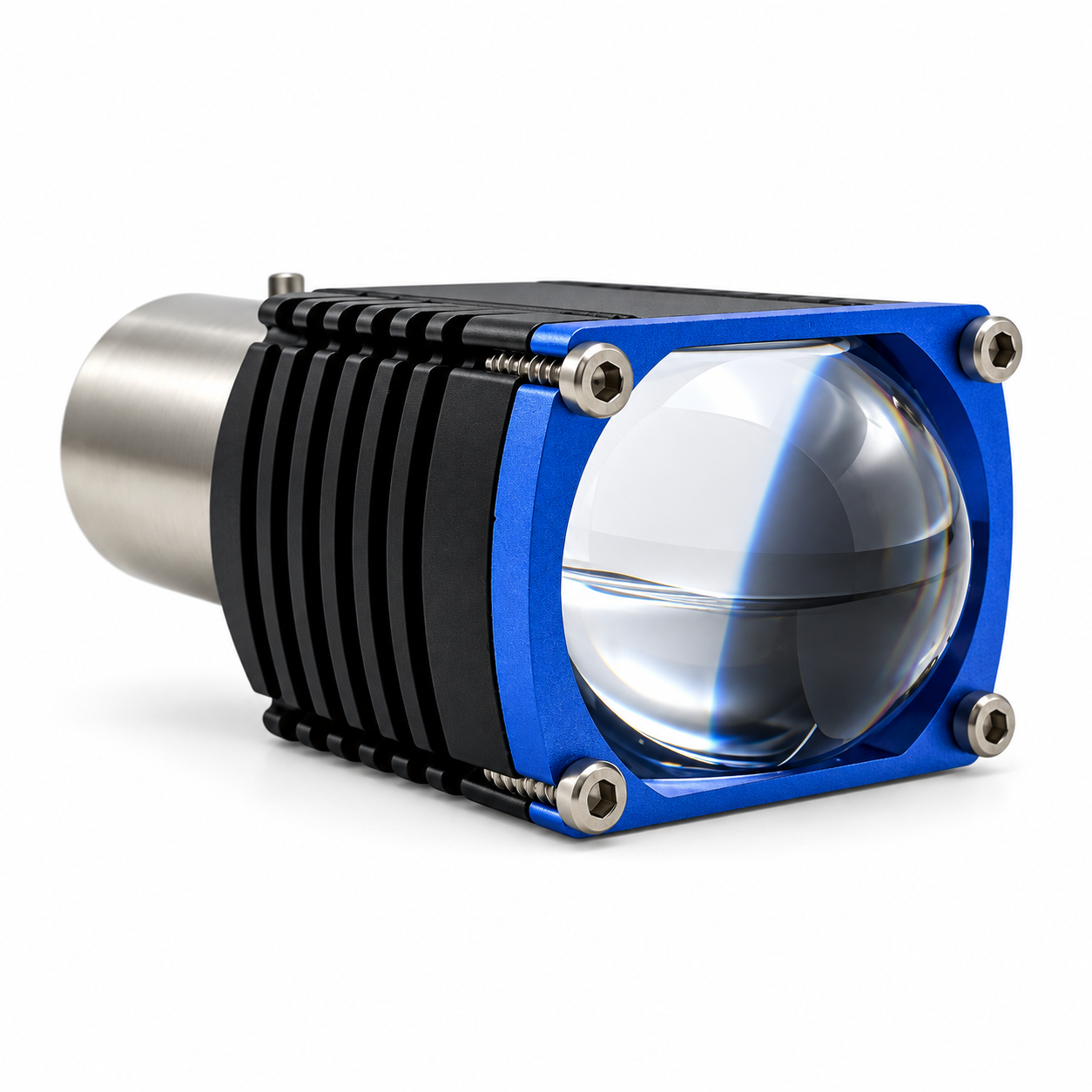Foco LED para moto BA20D con lupa bicolor azul