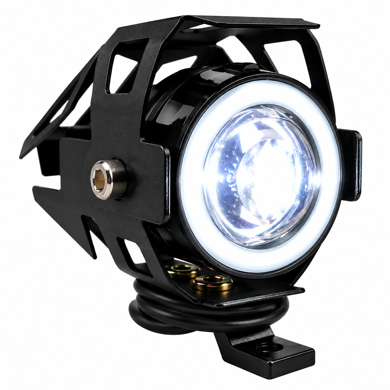 Faro LED mini para moto con arillo blanco