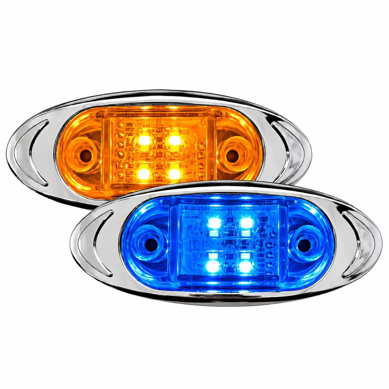 Plafón LED ovalado bicolor ambar/azul con marco cromado — foto 1 de 2
