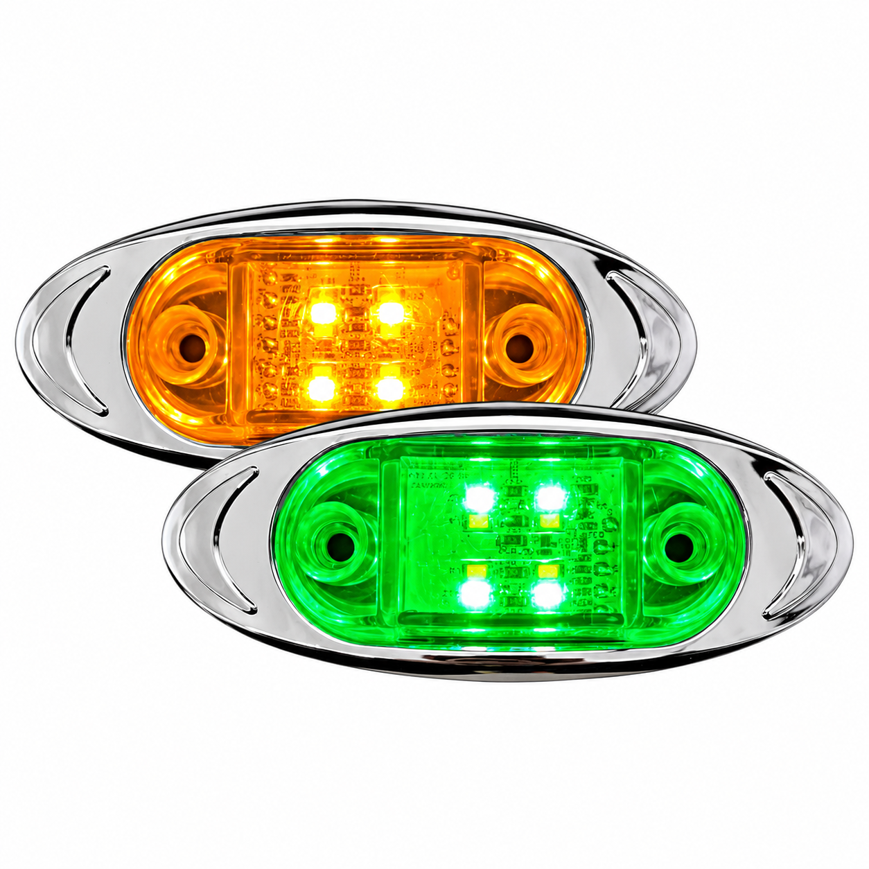 Plafón LED ovalado bicolor ambar/verde con marco cromado — foto 1 de 2