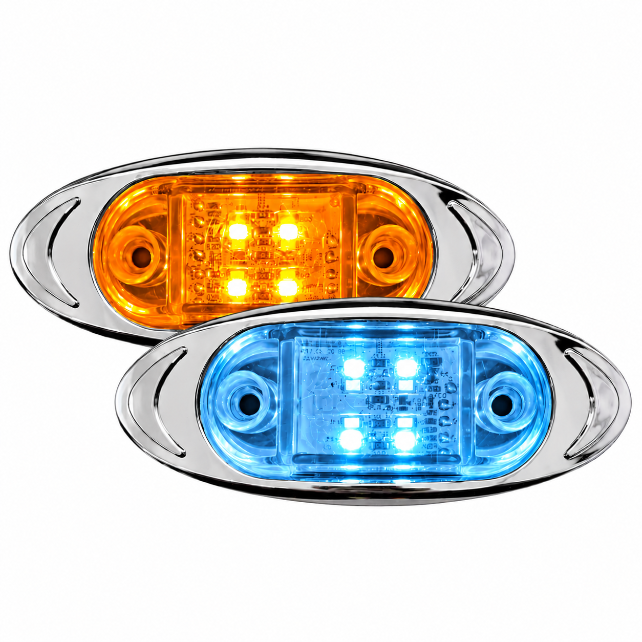 Plafón LED ovalado bicolor ambar/azul hielo con marco cromado — foto 1 de 2