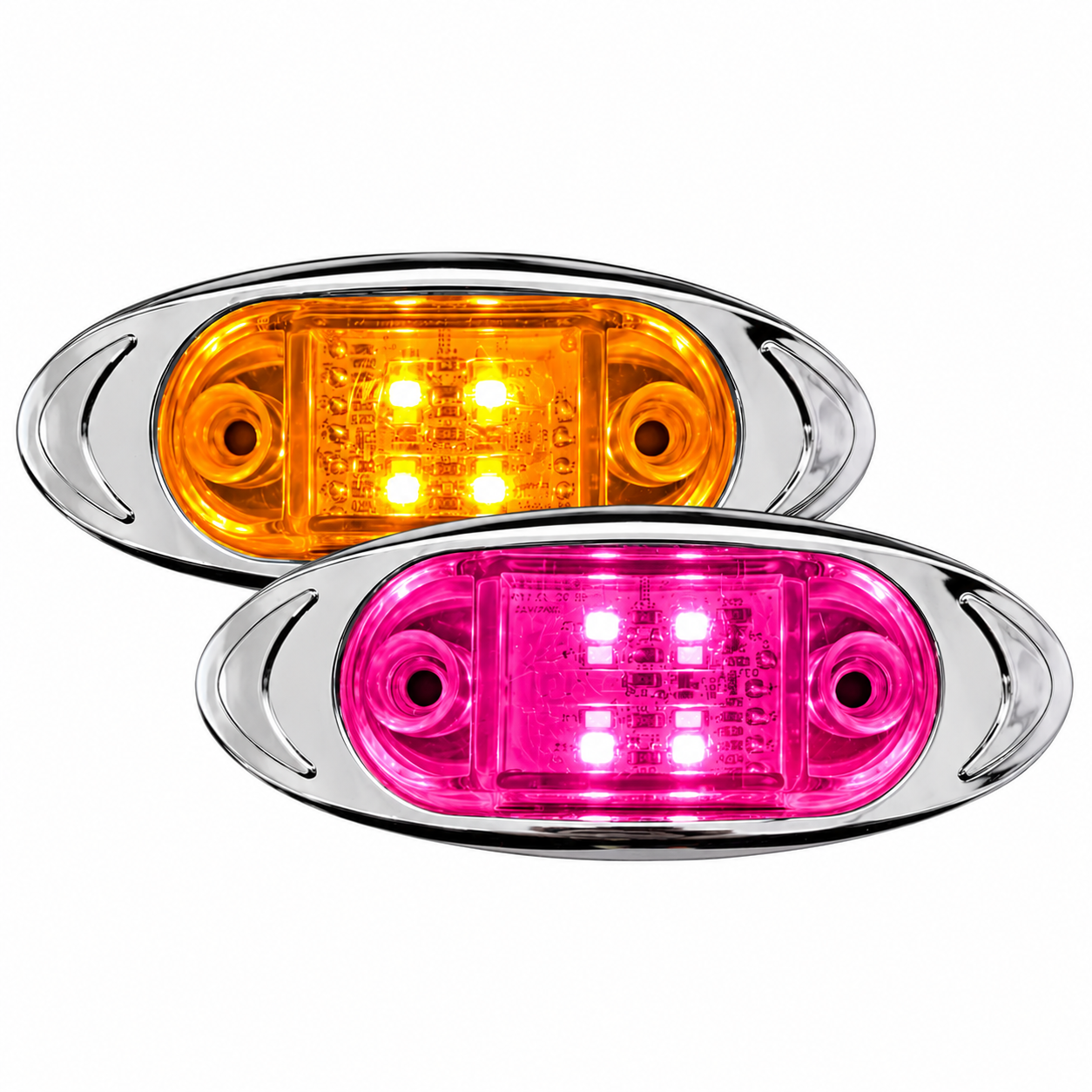 Plafón LED ovalado bicolor ambar/rosa con marco cromado — foto 1 de 2