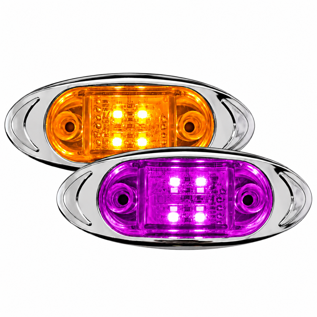 Plafón LED ovalado bicolor ambar/morado con marco cromado — foto 1 de 2