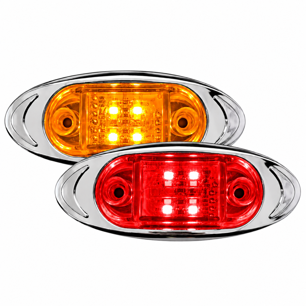 Plafón LED ovalado bicolor ambar/rojo con marco cromado — foto 1 de 2