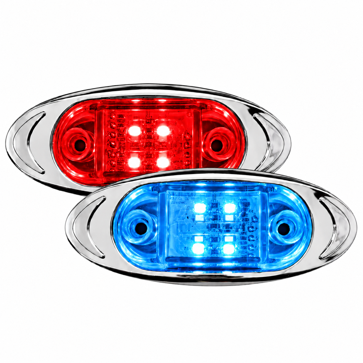 Plafón LED ovalado bicolor rojo/azul con marco cromado — foto 1 de 2