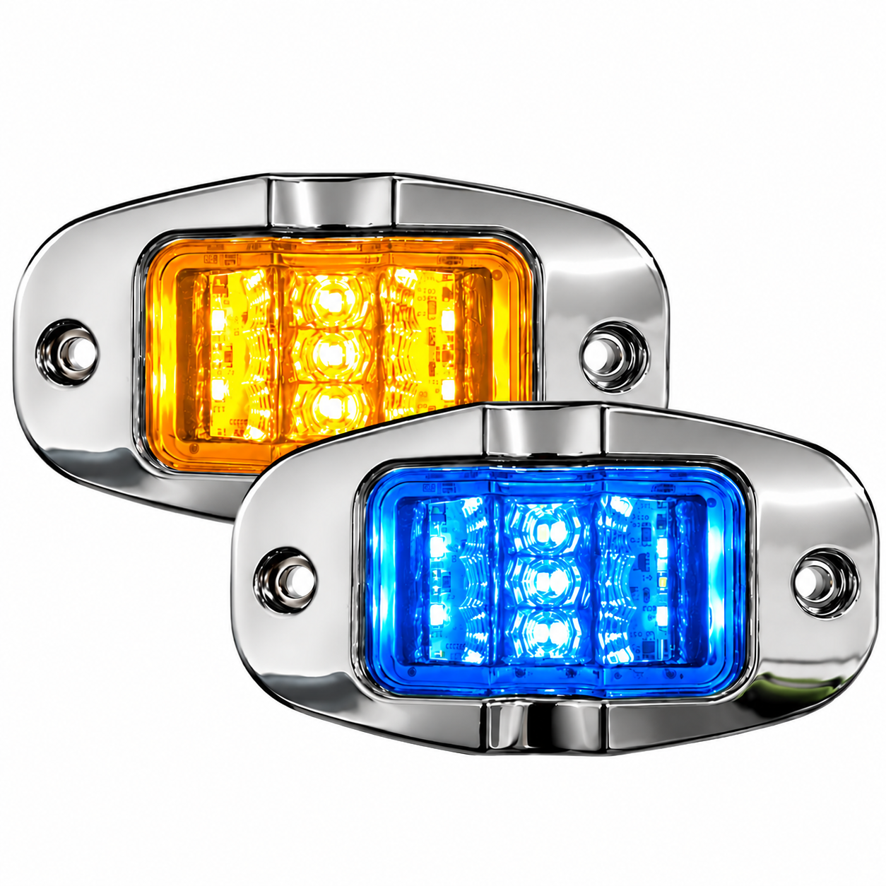 Plafón lateral de 18 LED bicolor ámbar/azul bicel cromado — foto 1 de 2