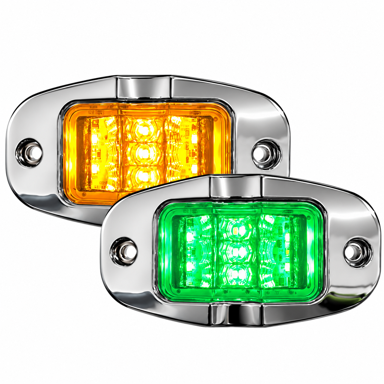 Plafón lateral de 18 LED bicolor ámbar/verde bicel cromado — foto 1 de 2