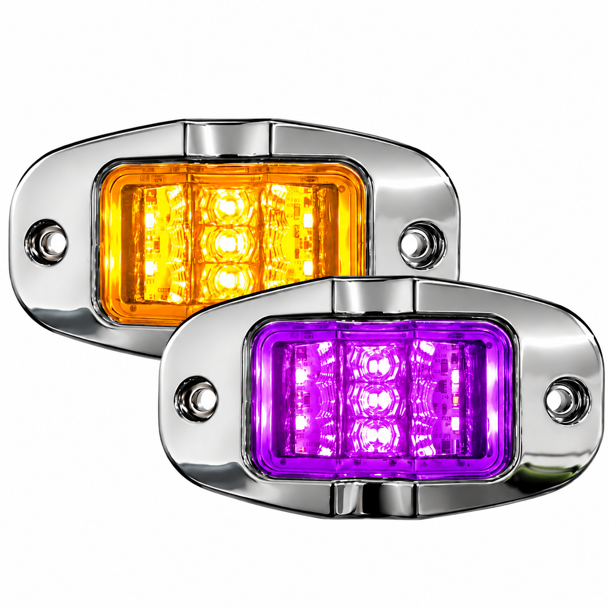 Plafón lateral de 18 LED bicolor ámbar/morado bicel cromado — foto 1 de 2