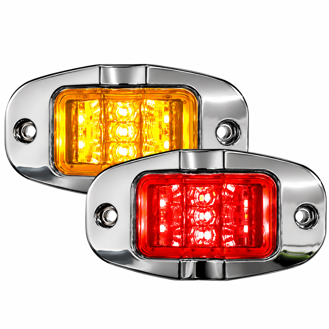 Plafón lateral de 18 LED bicolor ámbar/rojo bicel cromado — foto 1 de 2