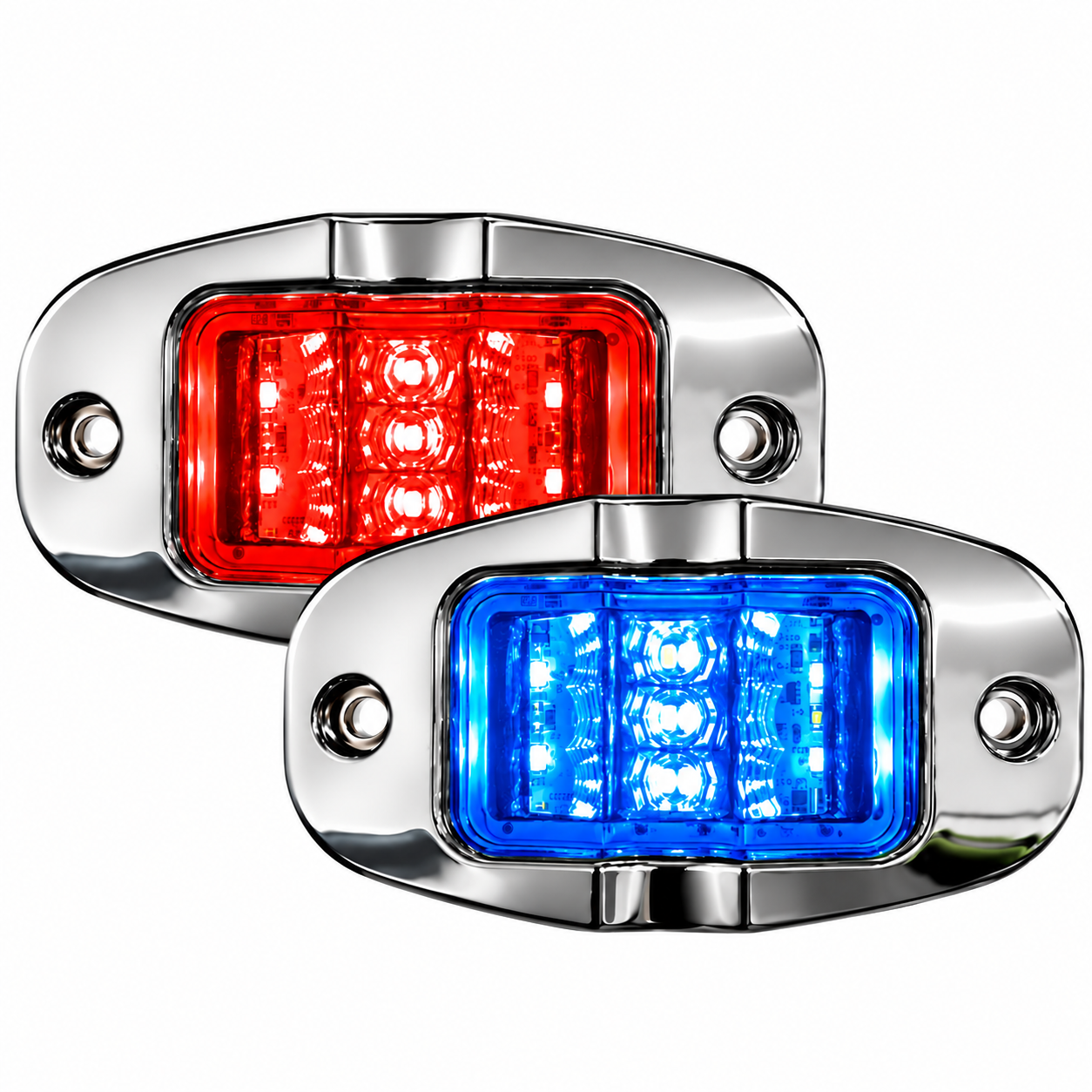 Plafón lateral de 18 LED bicolor rojo/azul bicel cromado — foto 1 de 2