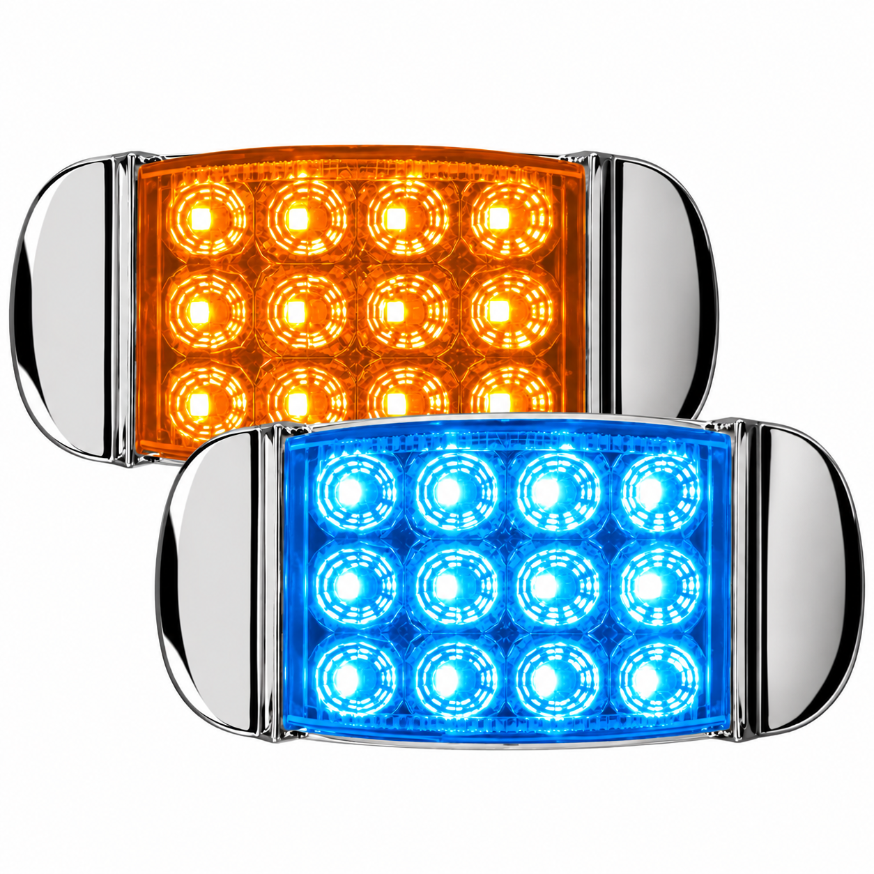 Plafón con 24 LED bicolor ámbar/azul y bicel cromado — foto 1 de 2