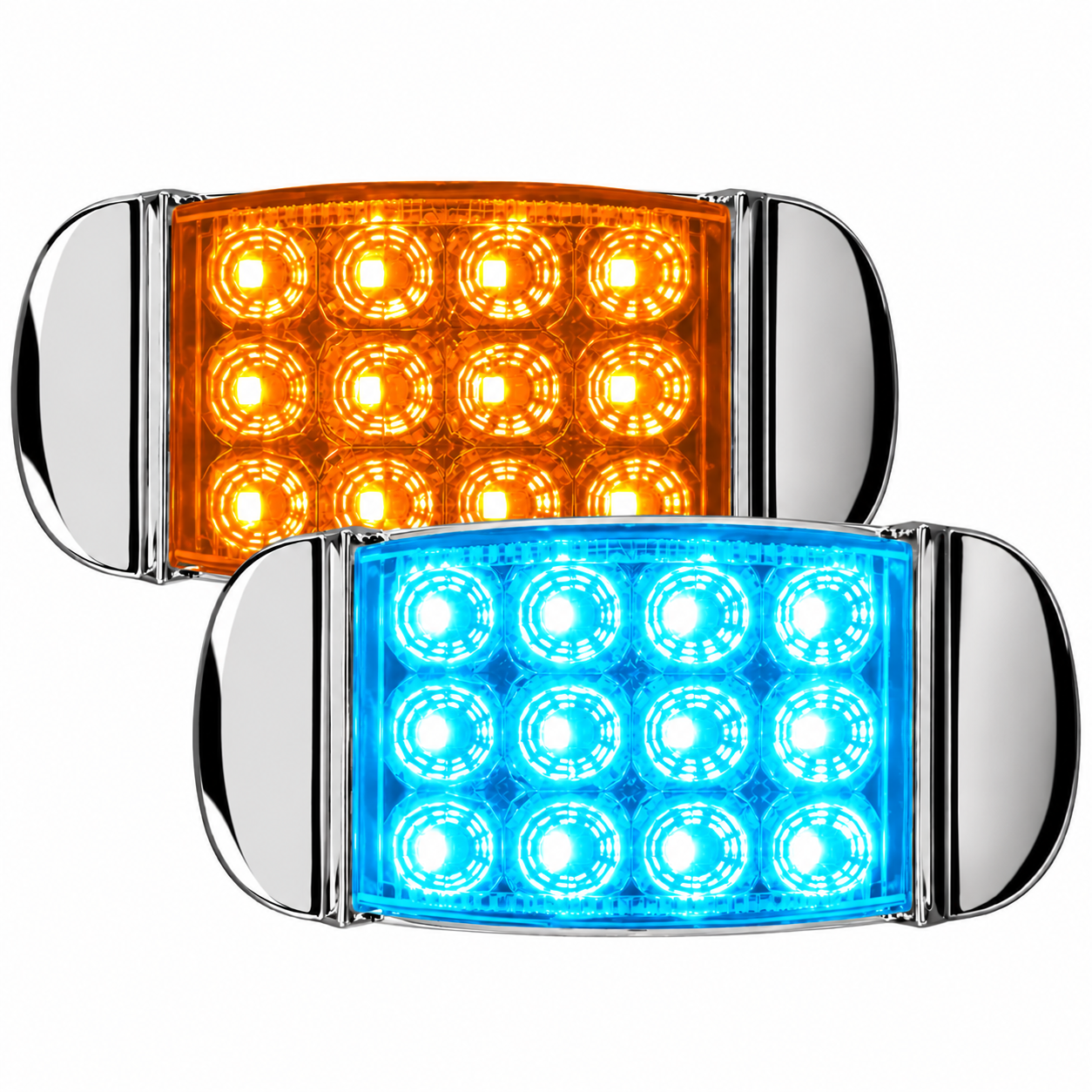 Plafón con 24 LED bicolor ámbar/azul hielo y bicel cromado — foto 1 de 2