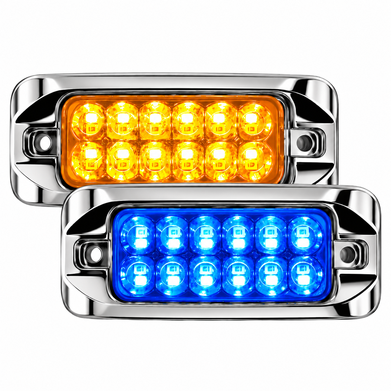 Plafón lateral de 24 LED bicolor ámbar/azul bicel cromado — foto 1 de 2