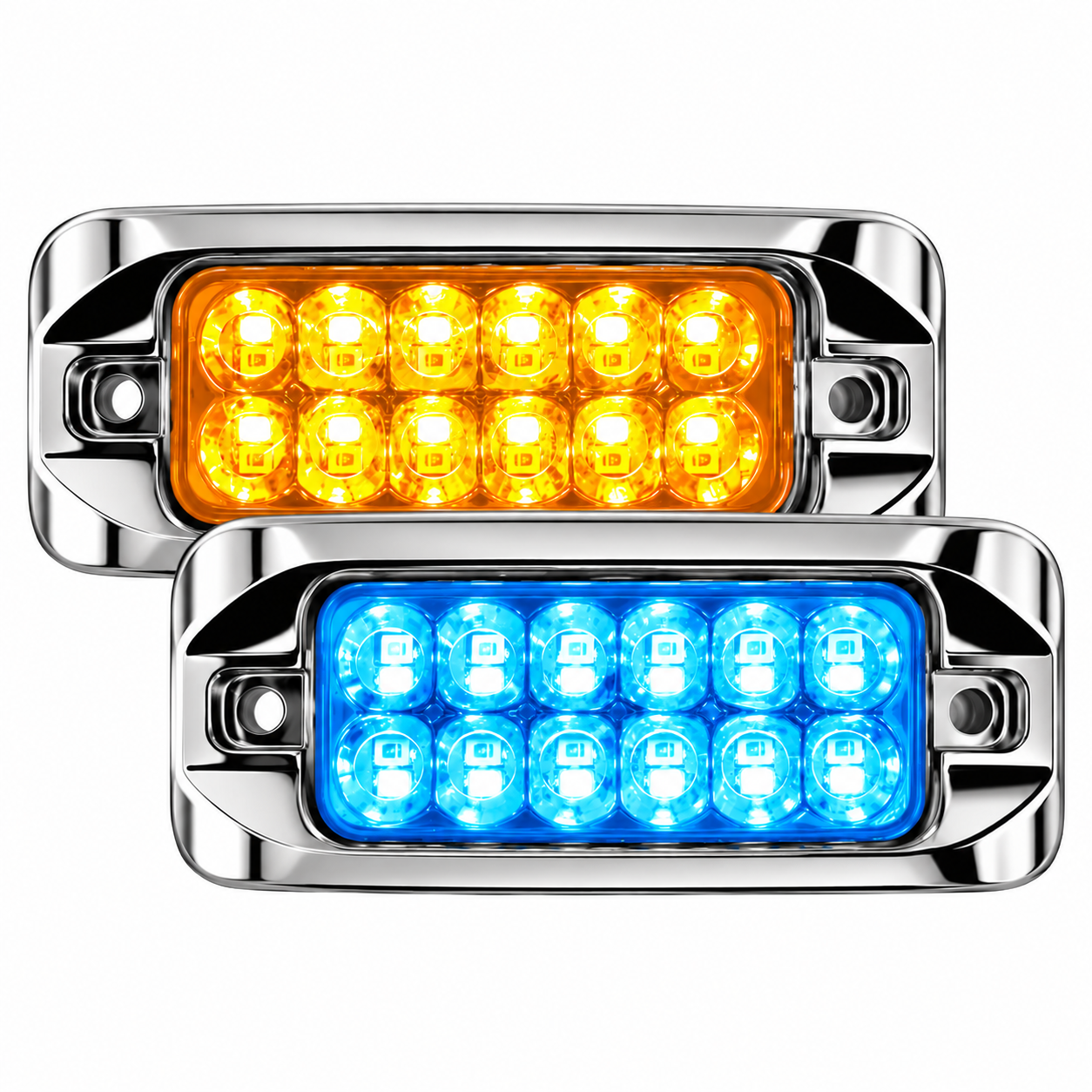 Plafón lateral de 24 LED bicolor ámbar/azul hielo bicel cromado — foto 1 de 2
