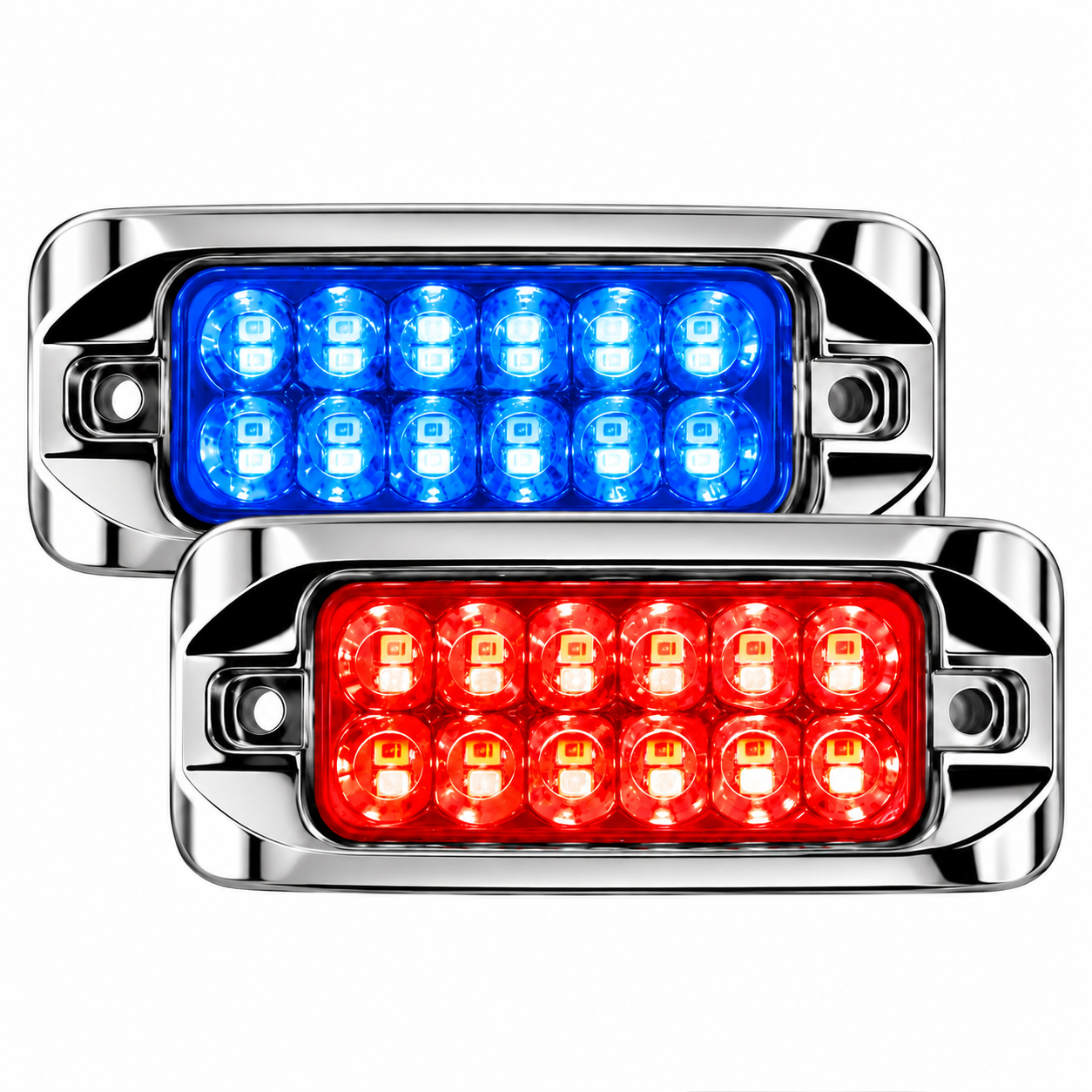 Plafón lateral de 24 LED bicolor rojo/azul bicel cromado — foto 1 de 2