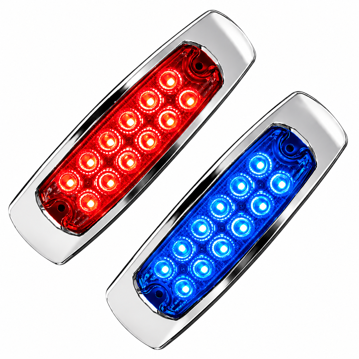 Plafón lateral de 24 LED bicolor rojo/azul base cromada — foto 1 de 2
