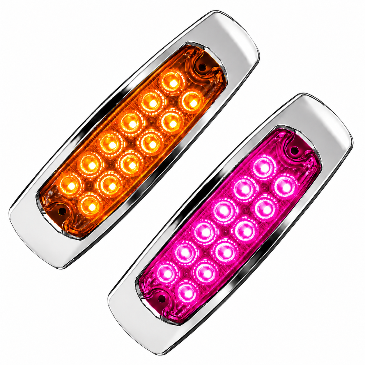 Plafón lateral de 12 LED bicolor ámbar/rosa con base de acero inoxidable