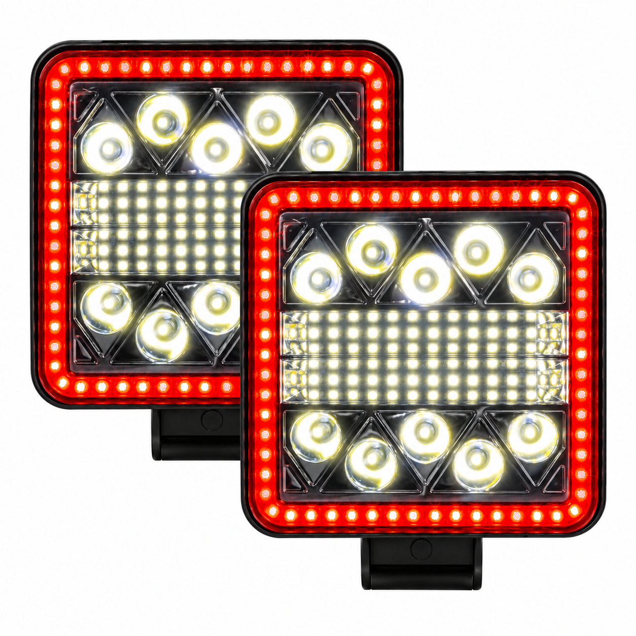 Faro LED con aro COB rojo y luz blanca