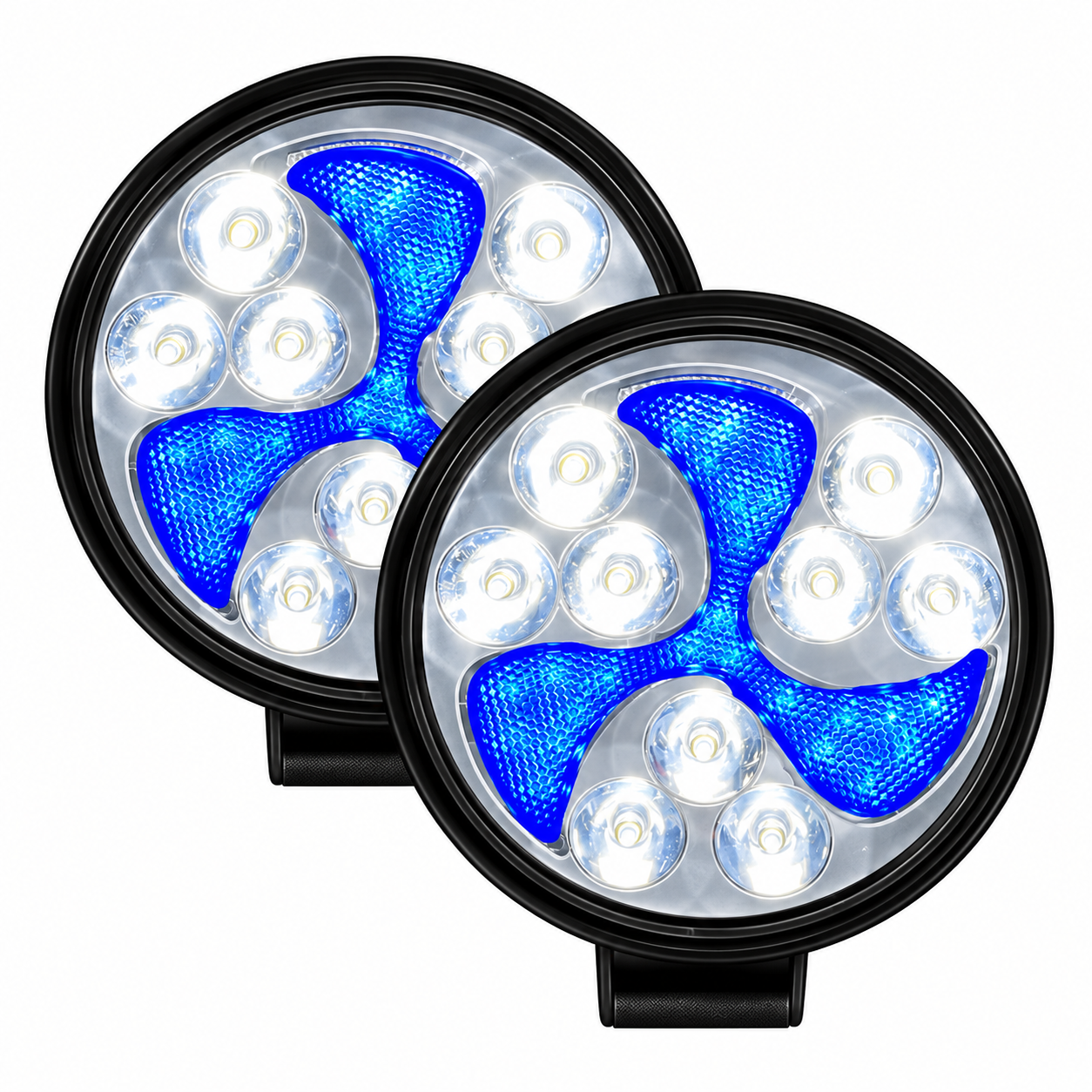 Faro LED redondo blanco y arillo azul