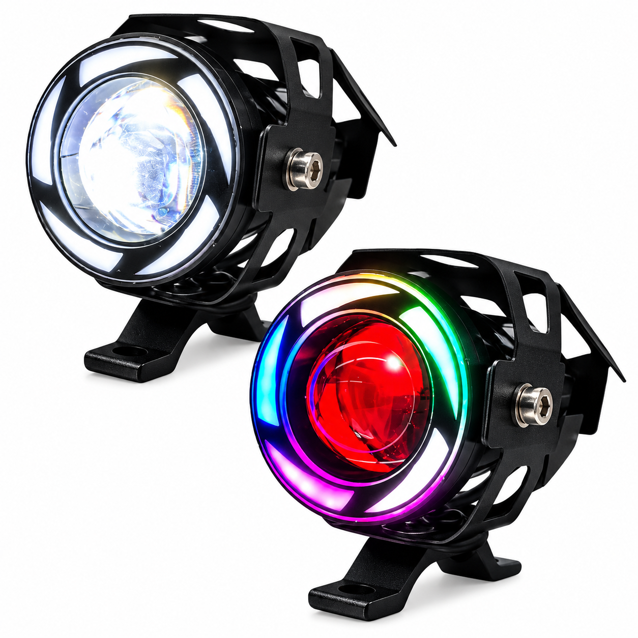 Faro LED para moto con lupa y arillo rgb