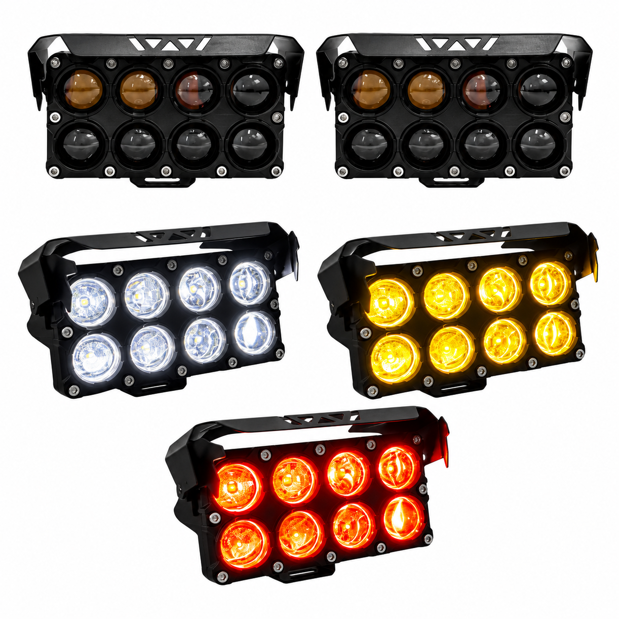 Faro LED para moto con 8 lupas tricolor