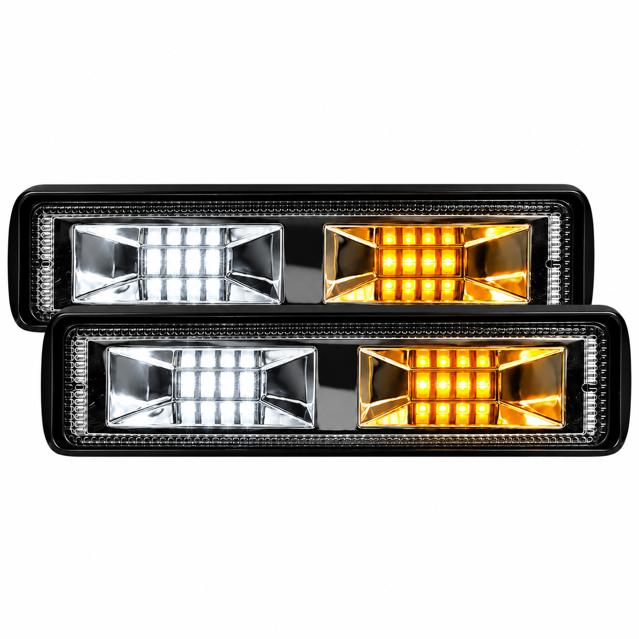 Barra de 12 LED bicolor blanco/ámbar con estrobo y base para empotrar