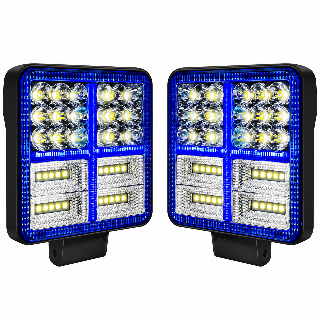 Faro cuadrado de 38 LED con estrobo y ojo de ángel tipo cruz azul — foto 1 de 2