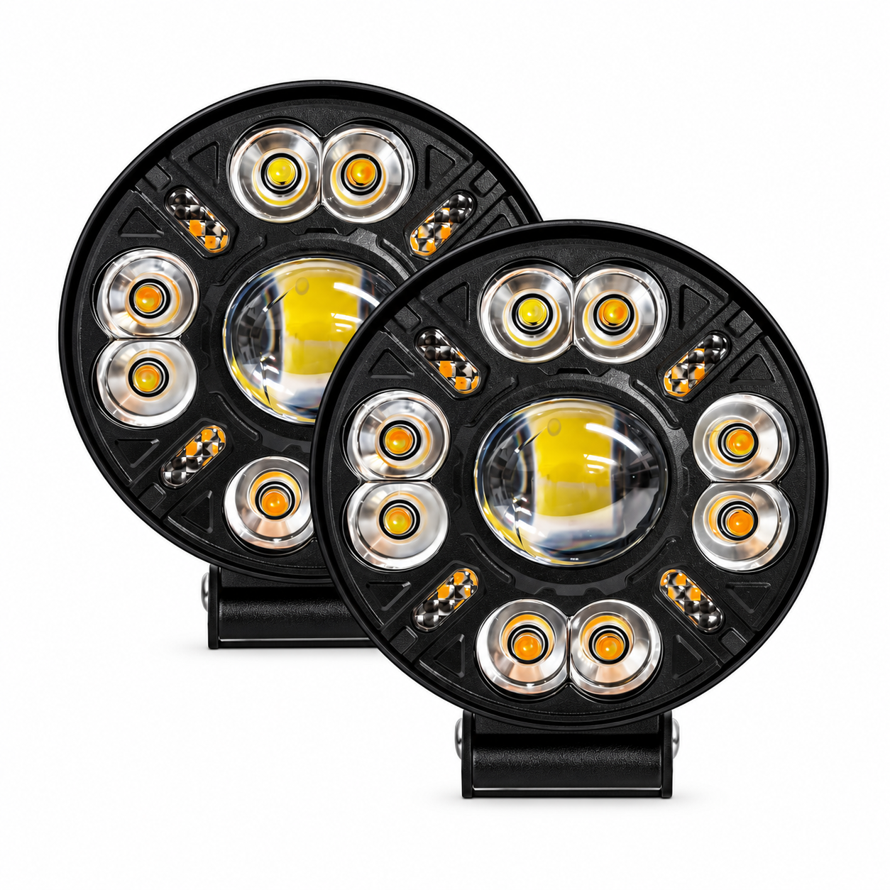 Faro redondo mini de 13 LED con lupa y estrobo blanco/ámbar