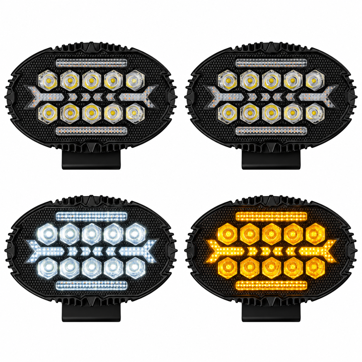 Faro de 10 LED en paralelo bicolor blanco/ámbar con 3 funciones