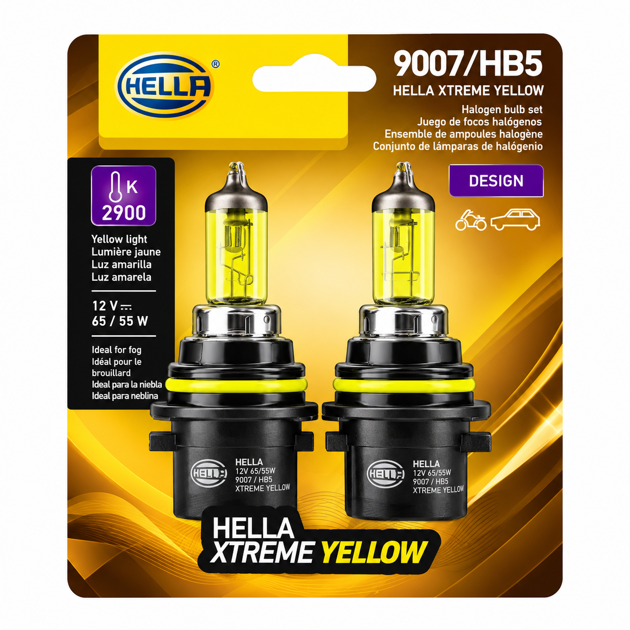 Foco Hella 9007 halógeno amarillo 65/55W