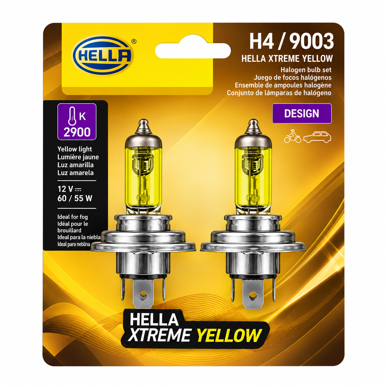 Foco Hella H4 halógeno amarillo 60/55W