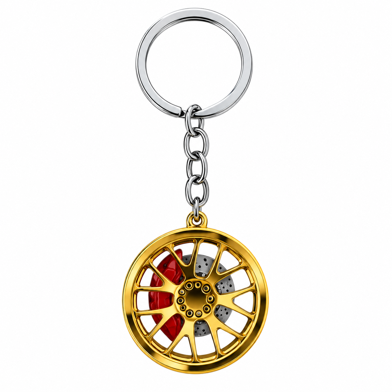 Llavero metálico de rin con logo Tunix — Dorado