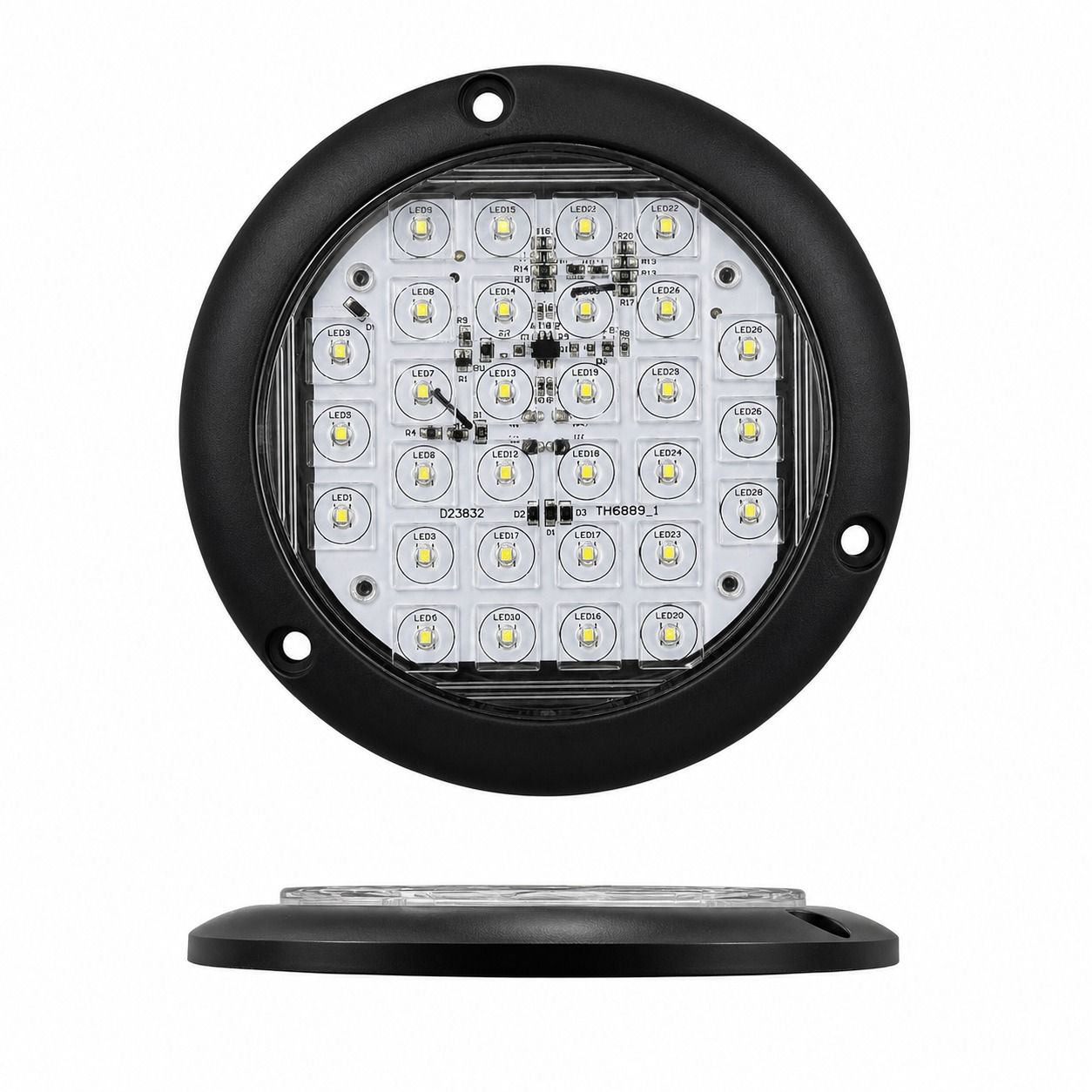 Plafón de 4" ultra slim de 30 LED con estrobo contorno negro — Blanco
