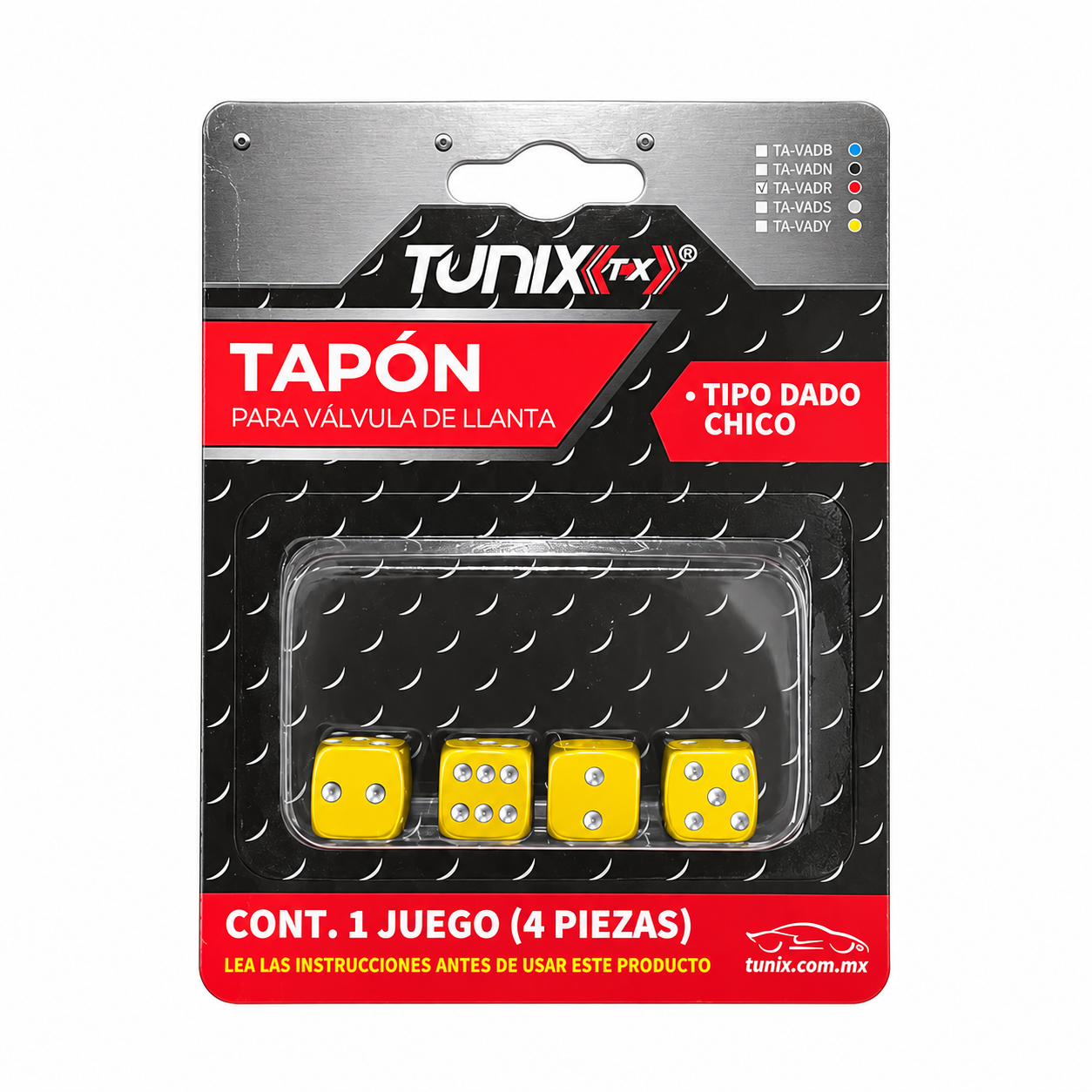 Tapón de válvula dado chico 4 pza · Amarillo