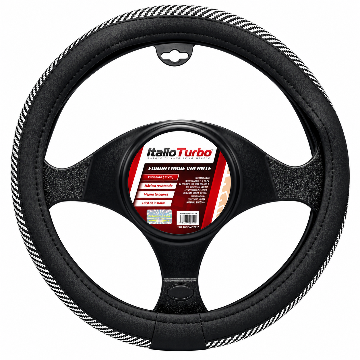 Cubrevolante de vinipiel negro con detalles en fibra