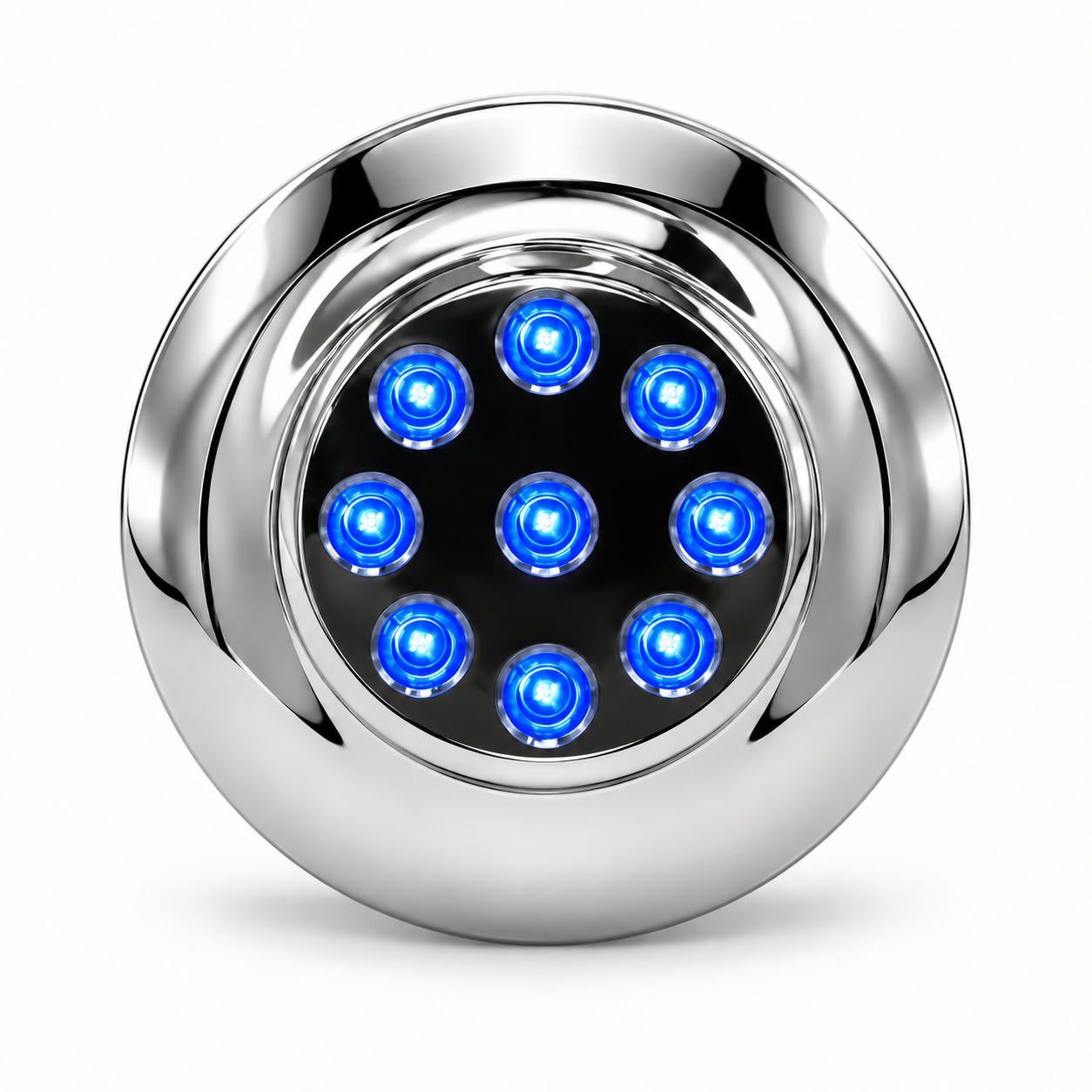 Plafón redondo azul de 9 LED con base cromada