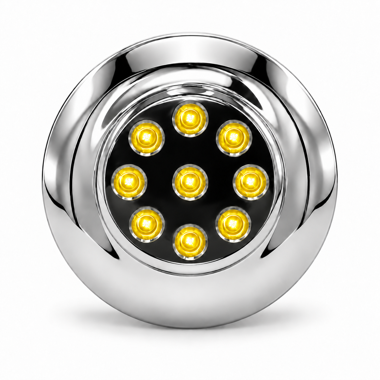 Plafón redondo ámbar de 9 LED con base cromada